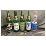 5 7up and Pepsi collector bottles 1970s
