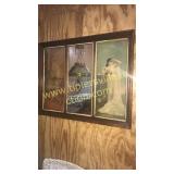 Early walnut frame mirror with lady portraits