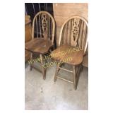 Pair of swivel oak bar stools