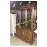 Solid oak china cabinet with leaded glass doors