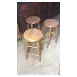 Set of 3 oak stool