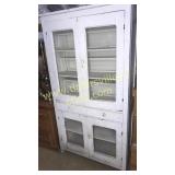 Antique painted kitchen cupboard with glass doors