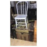 Antique trunk and blue primitive chair