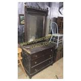Antique dresser and mirror with glass pulls