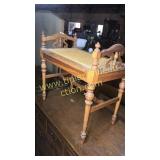 Walnut vanity bench with cane seat