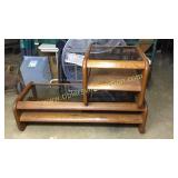 1980s glass top oak coffee table end table set