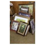 Large group of pictures, prints, mirrors and