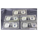 5 silver certificate dollars 1957, 1957A sold 5x