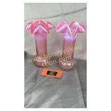 Pair of opalescent pink vases