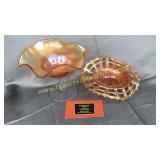 Carnival open lace basket weave dish and stand