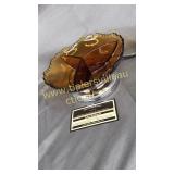 Amber divided dish on kromekraft stand