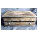 Primitive 2 drawer table top cabinet
