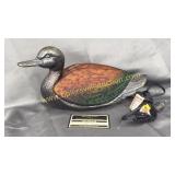Metal and glass duck lamp