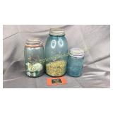 3 blue fruit jars