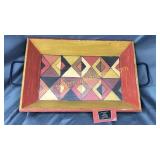 Wood painted tray with metal handles