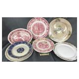 Red and blue and white plates and others