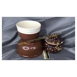 3pcs brown ware pottery jar has chips on lid