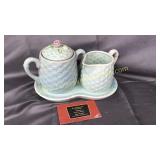 Vintage japan blue basket weave cream and sugar