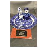 Blue and white Dutch kids salt and pepper shakers