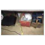 2 boxes glassware snowsuit and typewriter