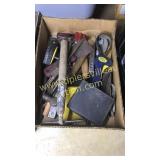 Box of tools chalk box hammer pip cutter and misc