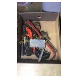Box with pipe wrenches and misc