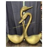 Pair of large vintage MCM brass swan sculptures