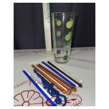 Mid century swizzle sticks in polkadot glass