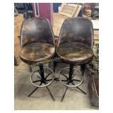 Pair of Midcentury brown vinyl swivel barstools