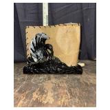 Midcentury TV lamp ceramic swans- whipstitched
