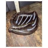 MCM pottery ashtray brown and blue leaf