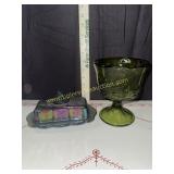 Carnival butter dish and green compote
