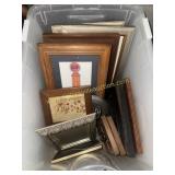 Tote of frames and framed art