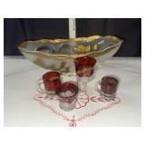 Ruby flash souvenir glass in large cherub bowl