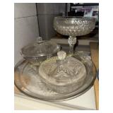 Tray and clear glass candy dishes