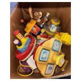 Box of vintage toys fisher price and more