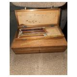 2 vintage pencil boxes with pencils