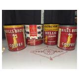 4 Hills Bros coffee tins