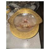Pink depression fruit bowl with gold overlay