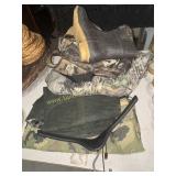 Group of outdoor accessories waders canvas bags
