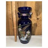 Vintage cobalt porcelain pheasant vase
