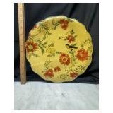 Yellow platter with red flowers and bird