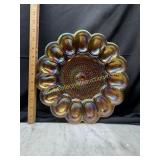 Amber carnival glass egg plate