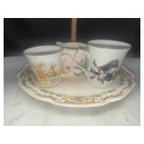 Lenox bird mug and others on platter