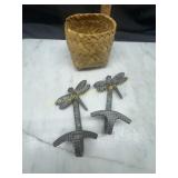 2 iron dragonfly wall hooks