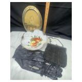Antique beaded purse, ladies gloves, handpainted