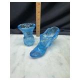 Vibrant blue art glass slipper and toothpick