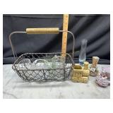 Basket of miniature glasses and bud vases