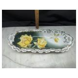 German hand painted celery dish yellow flowers