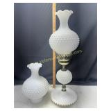 Milk glass hobnail lamp with extra globe